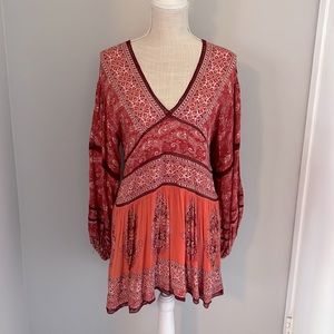 Free People Luna Boho Tunic Mini Dress | Red Paisley